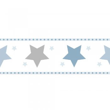 Raschtextil Bordüre Sterne blau/grau selbstklebend