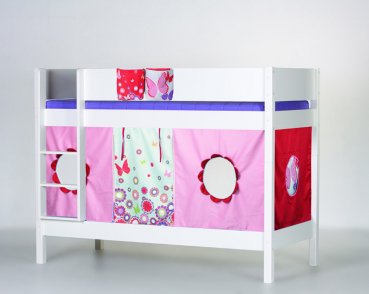 Manis-h-Etagenbett-Frigg-weiß mit Spielvorhang rosa
