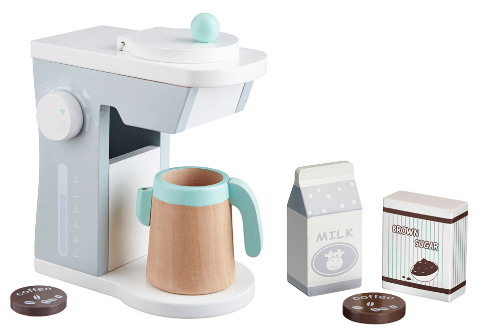 Spielzeug Kaffeemaschine aus Holz mit Zubehör 8tlg für Kinderküche kinder ab 2 