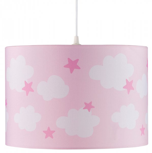 Deckenlampe in rosa mit pinken Sternen und weißen Wolken