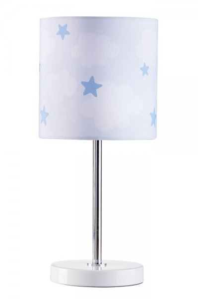 Tischlampe in hellblau mit blauen Sternen und weißen Wolken