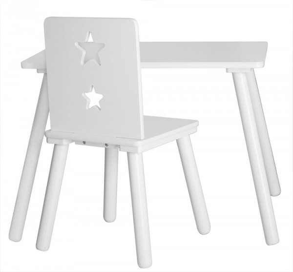 Kinderstuhl in weiß mit Sternenmotiv mit Tisch