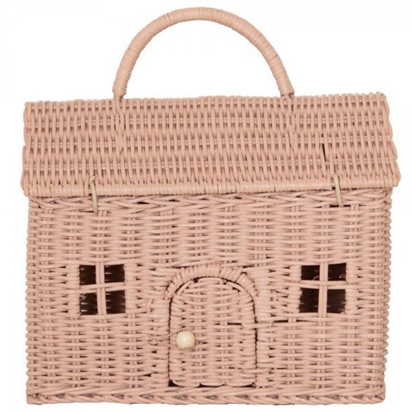 Olli Ella Rattan Korb Puppenhaus rosa